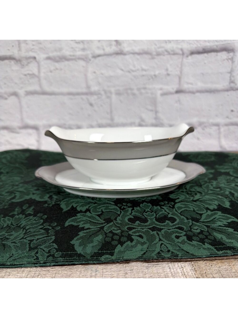 VTG Sango Platina 9in Gravy Sauce Boat Attached Underplate White Platinum Japan - Picture 14 of 14